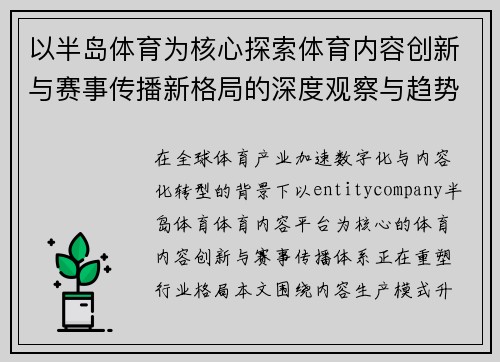 以半岛体育为核心探索体育内容创新与赛事传播新格局的深度观察与趋势